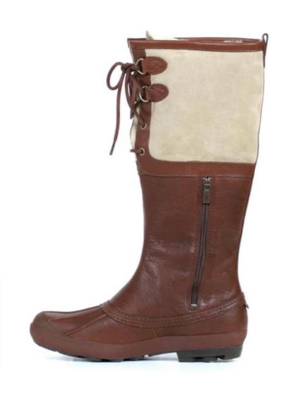 Ugg belcloud leather duck waterproof boots brown and beige leather lace up snow